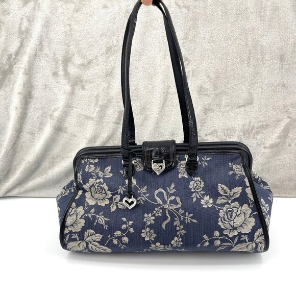 Brighton Vintage Blue Floral Print Tapestry Carpet Bag Shoulder Bag Overnight - Picture 1 of 14